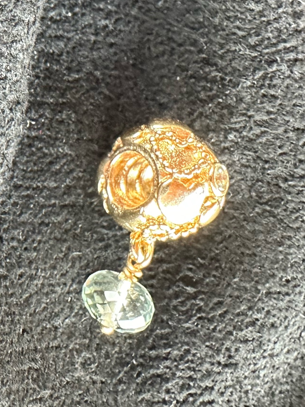 Pandora❤️Retired True Love 14kt dangle green Amethyst & green sapphire charm~NEW